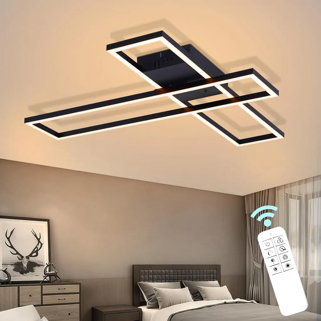 Lampada LED Soggiorno ZMH 42W: Plafoniera Nera Design Dimmerabile