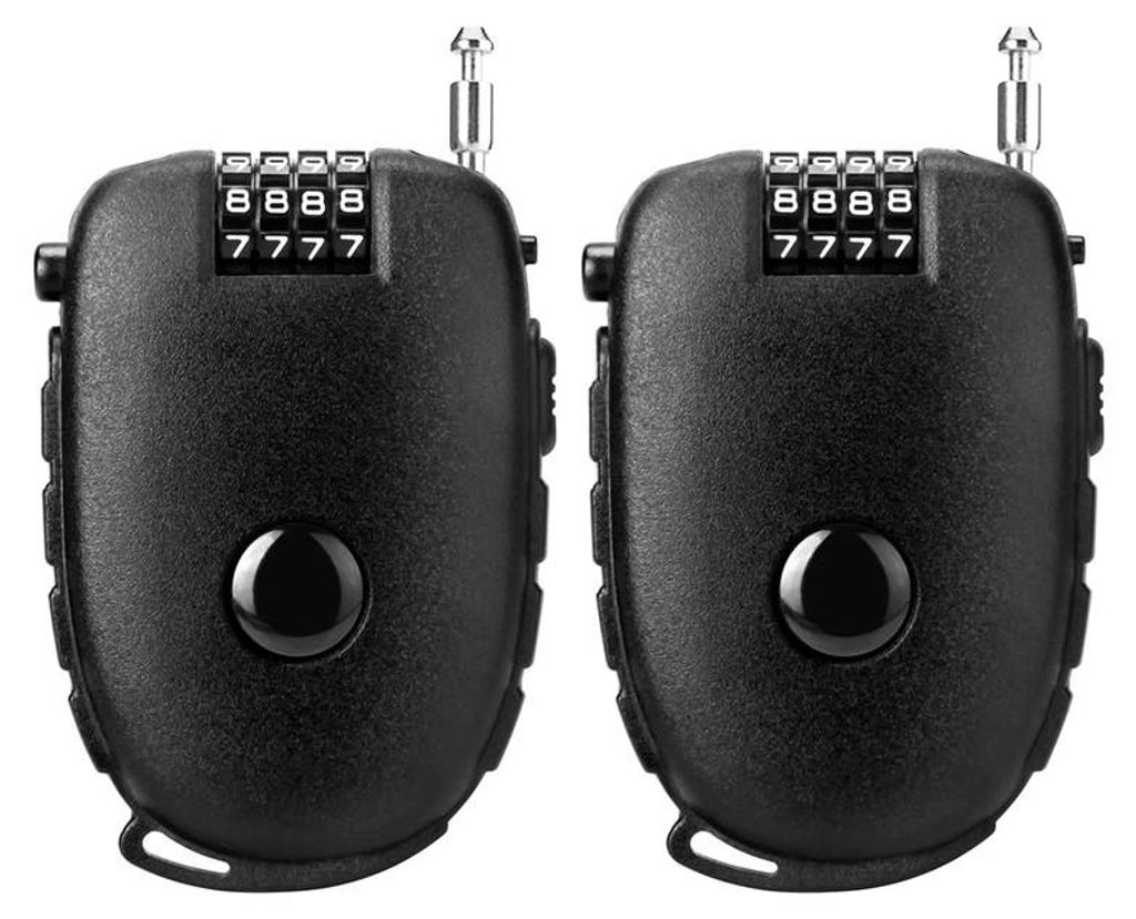 Motorrad-Helmschloss 2er Set – 4-stelliger Zahlencode, 70 cm einziehbares Kabel – Für Helm, Fahrrad, Rucksack, Koffer, Snowboard & Ski, schwarz
