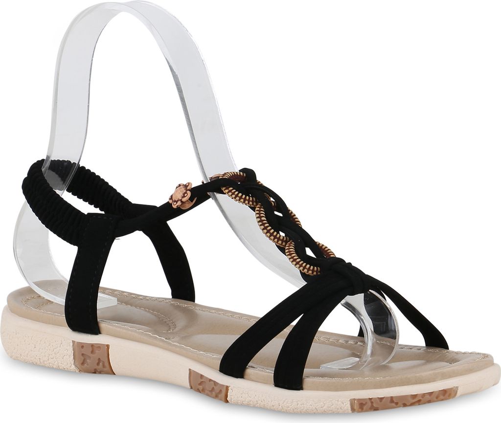 VAN HILL Damen Riemchensandalen Sandalen Zierperlen Schuhe 841038, Farbe: Schwarz, Größe: 36