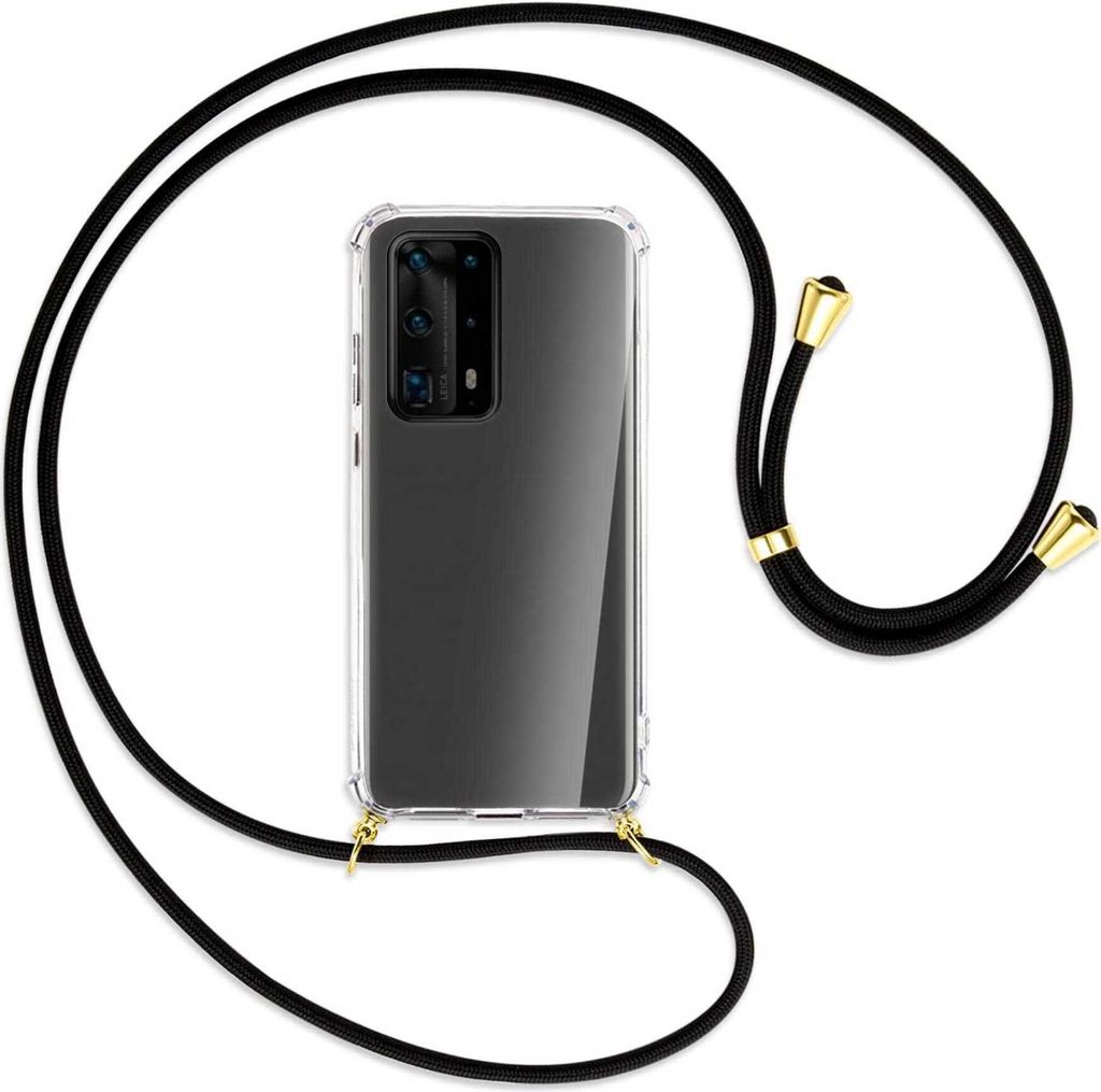 Handykette Backcover-Schutzhülle mit Band (Metall goldfarben) für Huawei P40 Pro Plus - schwarz