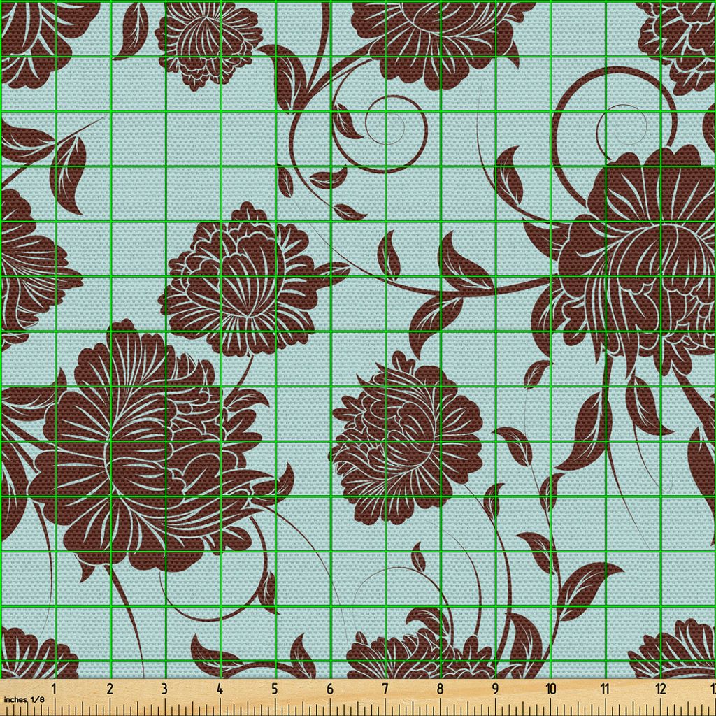 ABAKUHAUS Blumen Gewebe als Meterware, Dekorativer Blumen-Entwurf mit Curvy wirbelte Niederlassungen und Blätter-Weinlese-Kunst, 5 M (148 x 500 cm...