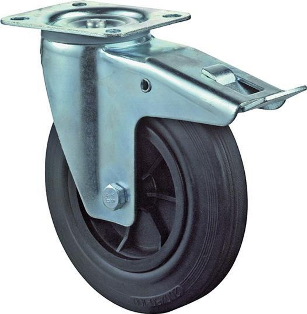 BS Rollen Lenkrolle L420.B40.081 Gummi feststellbar Ø 80 mm bis 100 kg mit Platte 105x80 mm