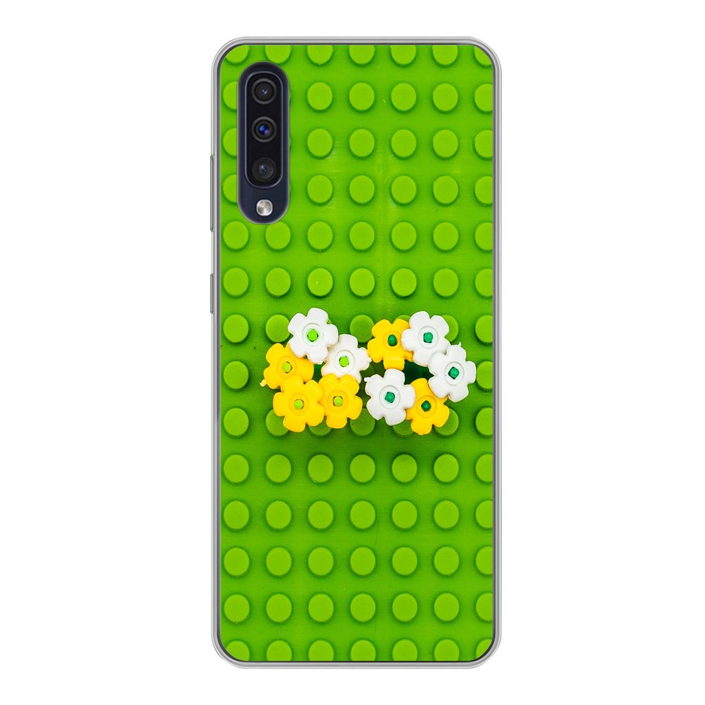 MuchoWow Handyhülle Schutzhülle Hülle für Samsung Galaxy A30s Unterlage mit Blumen Silikon Softcase Handy Hülle - Karteninhaber