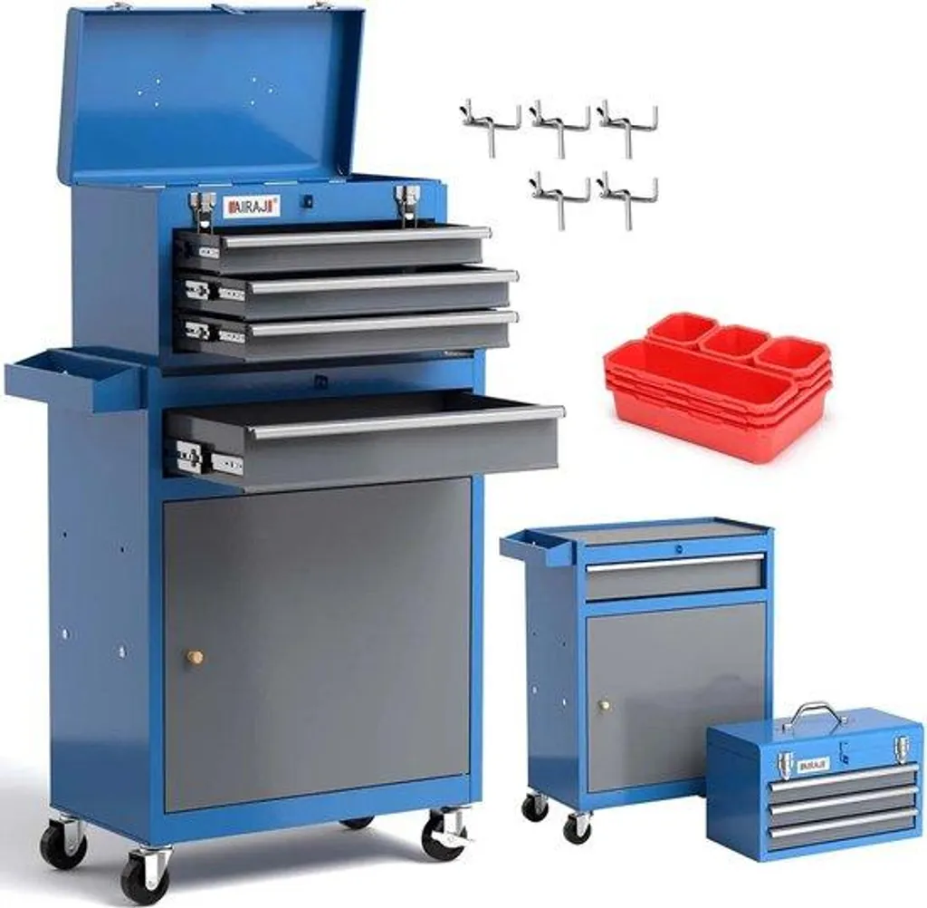 Servante d'atelier complète à 3 modules et coffre amovible coloris bleu océan