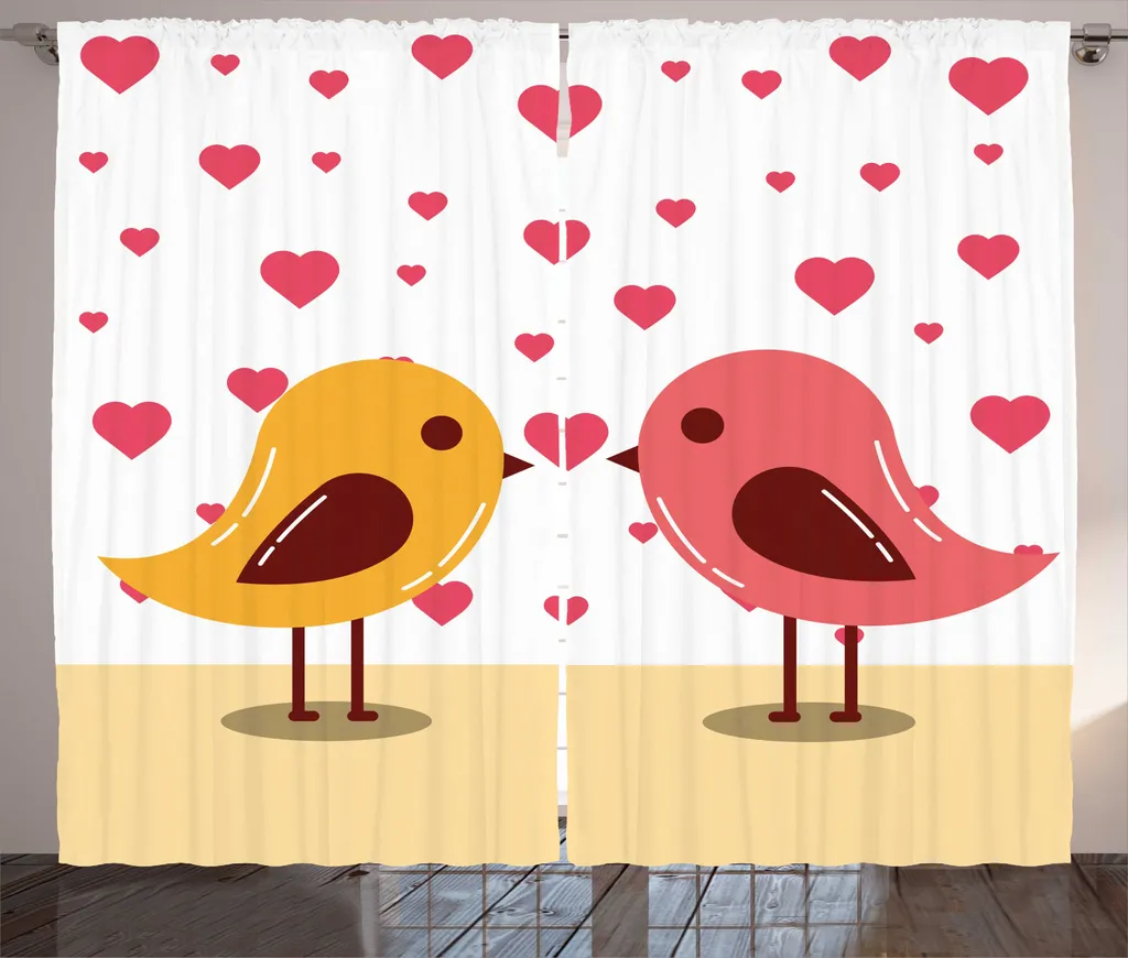 Rideaux Oiseaux et Cœurs 280x225cm à Suspension Universelle Multi-Usage