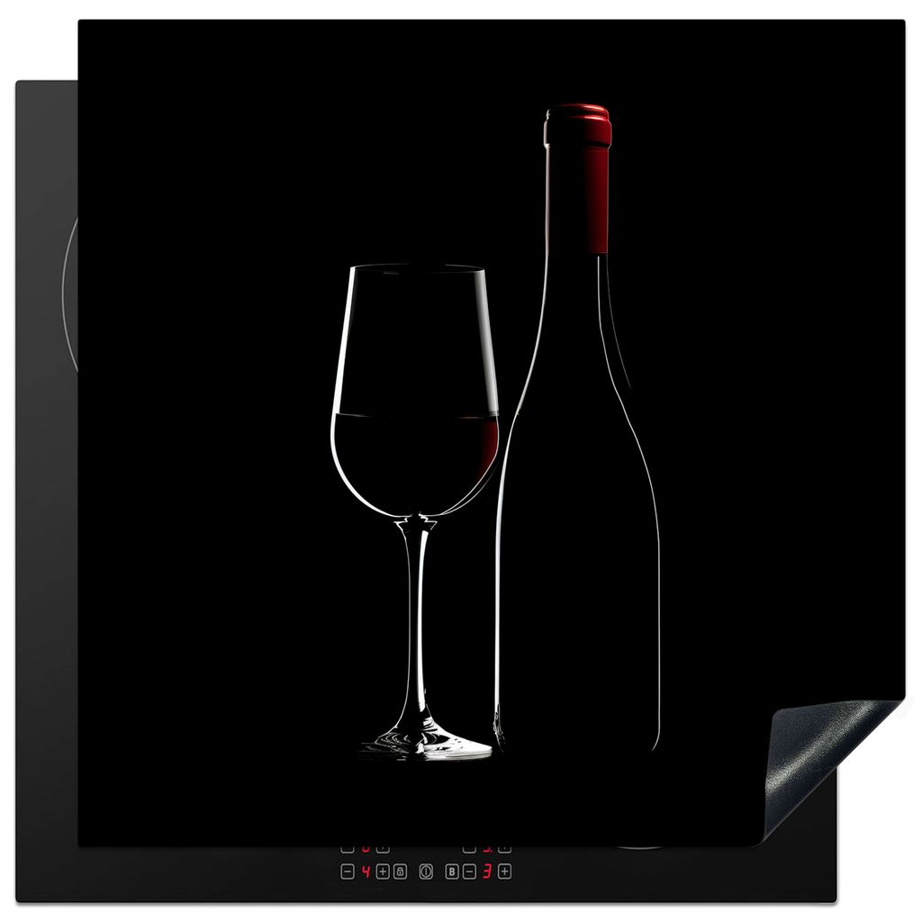 KitchenYeah Herdabdeckplatte Schwarz - Wein - Glasflasche , 78x78cm, Küche Deko, Glaskeramikkochfeld Herdabdeckung, Abdeckplatte fùr Kochfeld