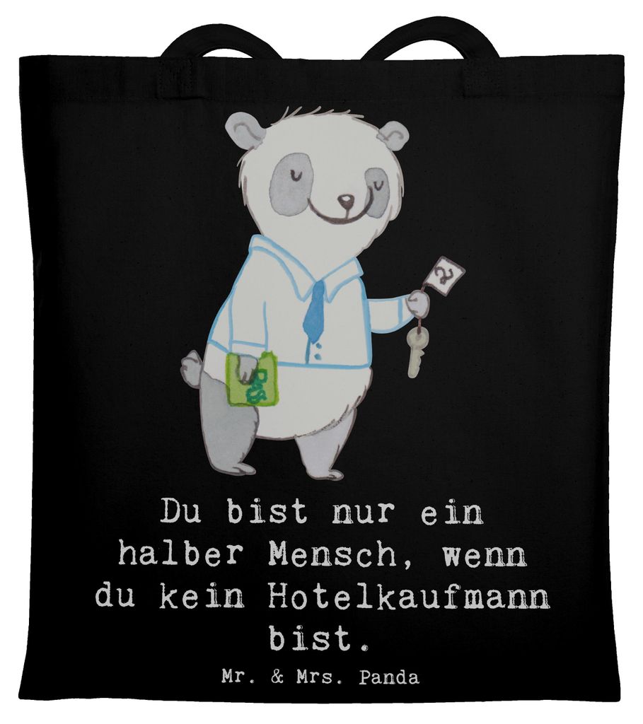 Mr. & Mrs. Panda Schultasche Hotelkaufmann Herz - Schwarz - Geschenk, Tote Bag, Spruch, Ausbildung, Lustig, Laptoptasche, Jutebeutel, Hotelier, Uni...