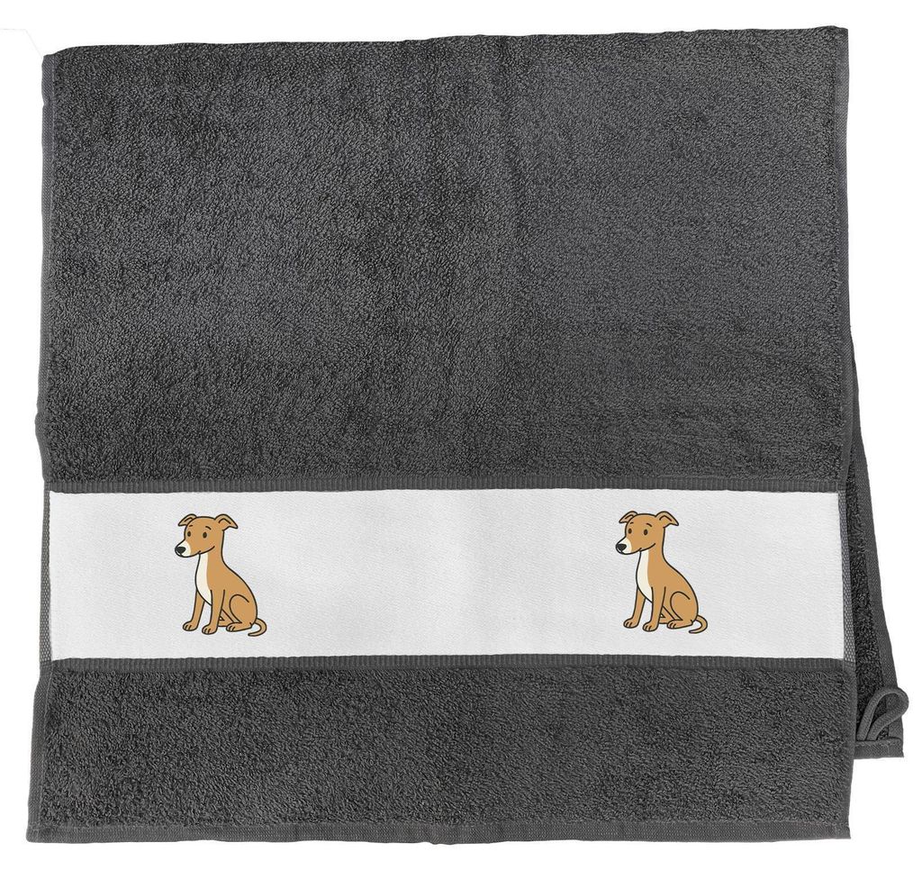 Huuraa Handtuch Whippet Comic Whippi 50x100cm Graphite Baumwolle Handtuch Geschenkidee