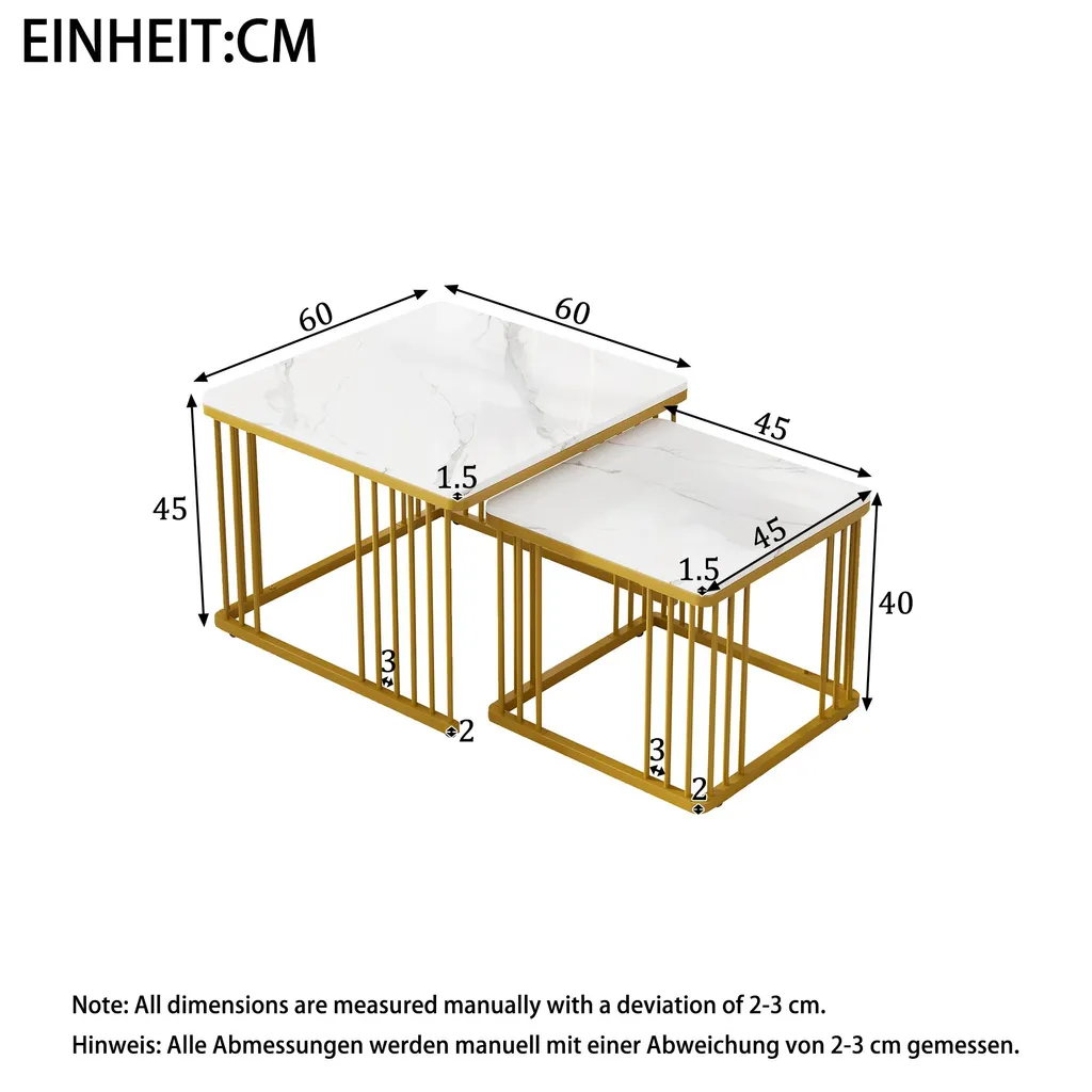 Table basse marbre et cadre métallique doré set de 2 format rectangulaire - 4