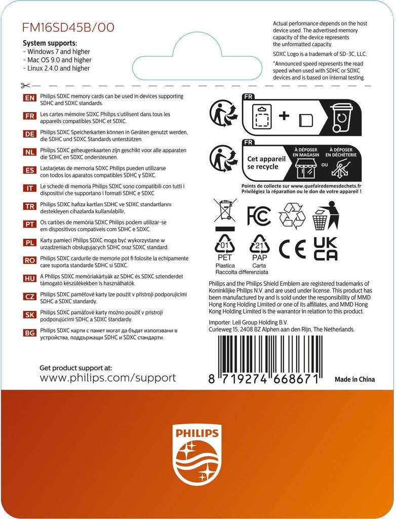 Philips SDHC-Card 16GB Class 10, UHS-I Produktbild 