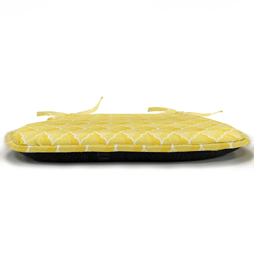 ABAKUHAUS Rivestimento giallo per sedie da sala da pranzo, motivo marocchino a traliccio, cuscino decorativo impermeabile con cinturini per sedie da cucina, 40 cm x 40 cm, confezione da 4, bianco giallo senape - 4