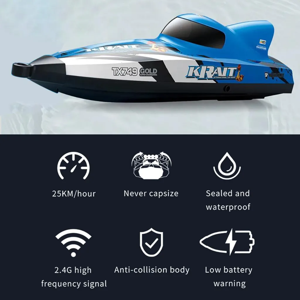 Bateau RC Turbojet pour Lacs et Piscines, 25km/h, 2x Batteries, Brushless