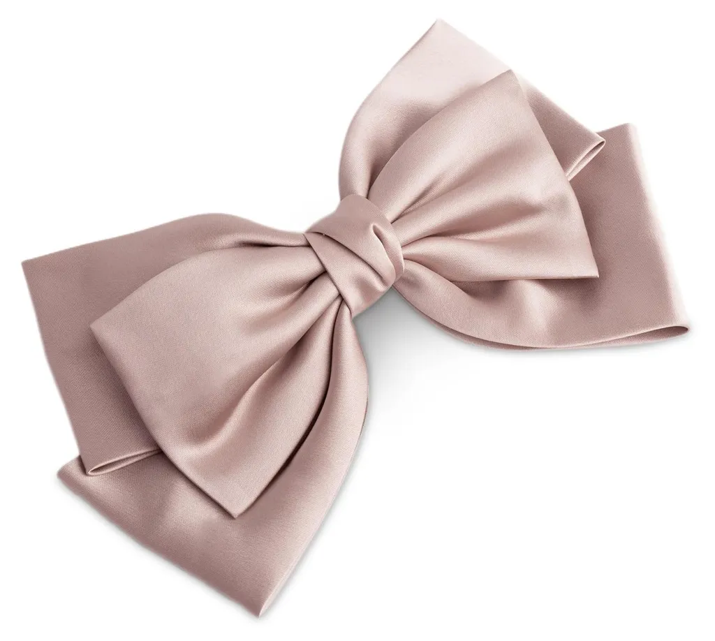 Barrette nœud satin rose oversize, fixation solide et finition soyeuse