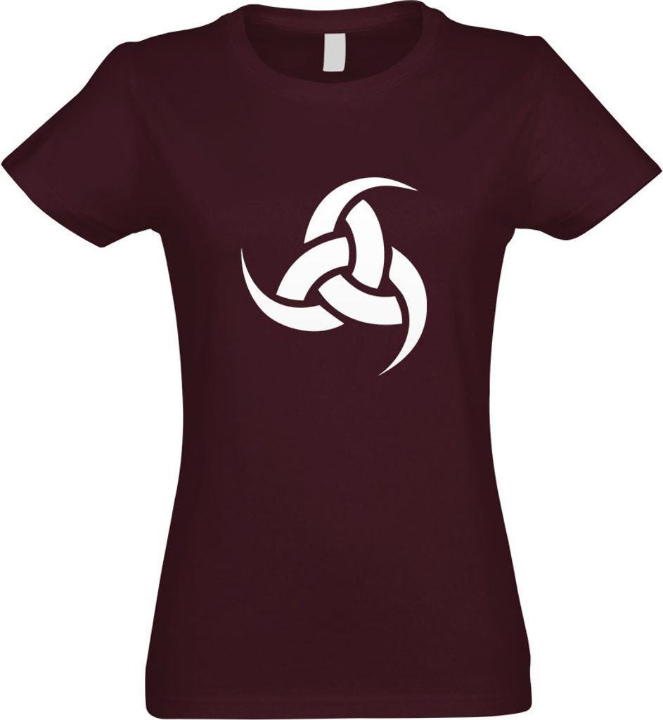 Kiwistar - T-Shirt tailliert - Damen - Burgund - Tripple Horn von Odin - mit Motiv Bedruckt - Funshirt Design - Sport - Freizeit - Damen - XL