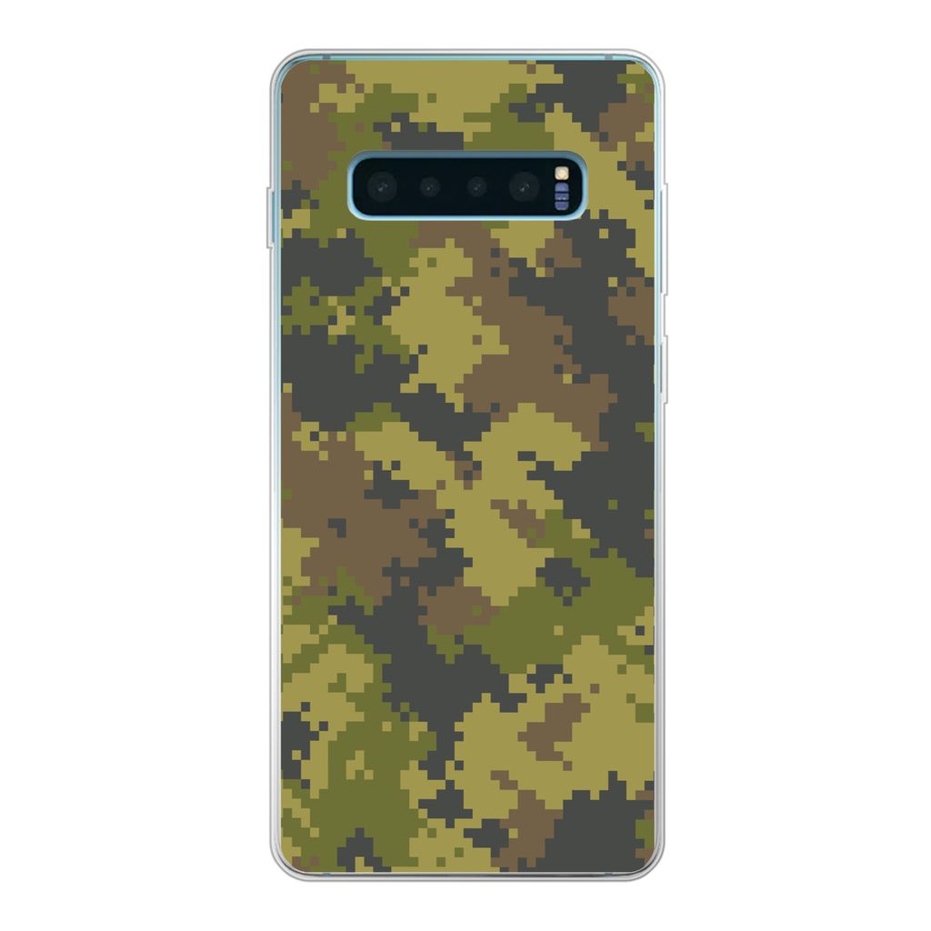 MuchoWow Handyhülle Schutzhülle Hülle für Samsung Galaxy S10 Plus Illustriertes Tarnmuster von Pixeln Silikon Softcase Handy Hülle - Schutzh...