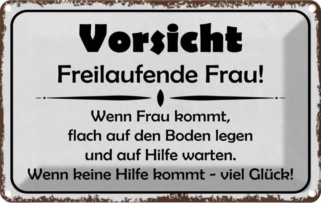 vianmo Blechschild 12x18 cm Vorsicht freilaufende Frau Warnschild Hinweisschild Sicherheit