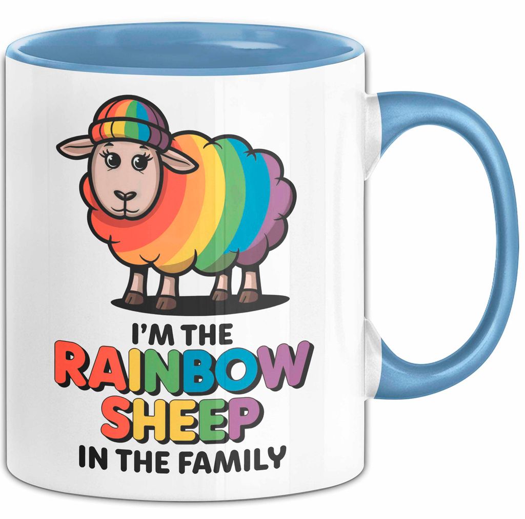LGBTQ Schaf Tasse Geschenk Lustige Geschenkidee Spruch Rainbow Sheep In The Family (Blau)