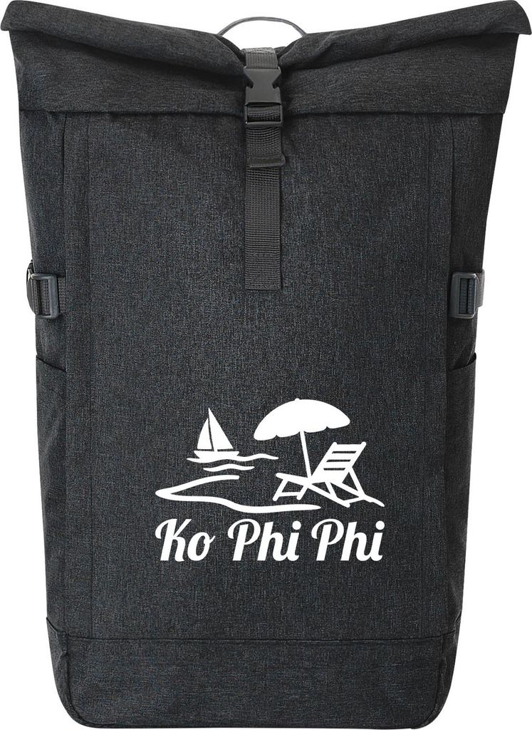 Huuraa Kurierrucksack Ko Phi Phi Inselmotiv Thailand 30-44 Liter Black Melange Fairtrade Rolltop Rucksack Geschenkidee