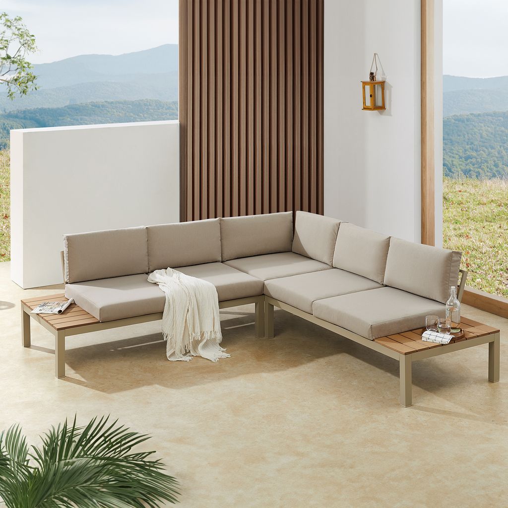 riess-ambiente Große Garten Sitzgruppe MIAMI LOUNGE 240cm champagner greige Aluminium wetterfest Outdoor inkl. Kissen Gartenmöbel Terrassenmöbel