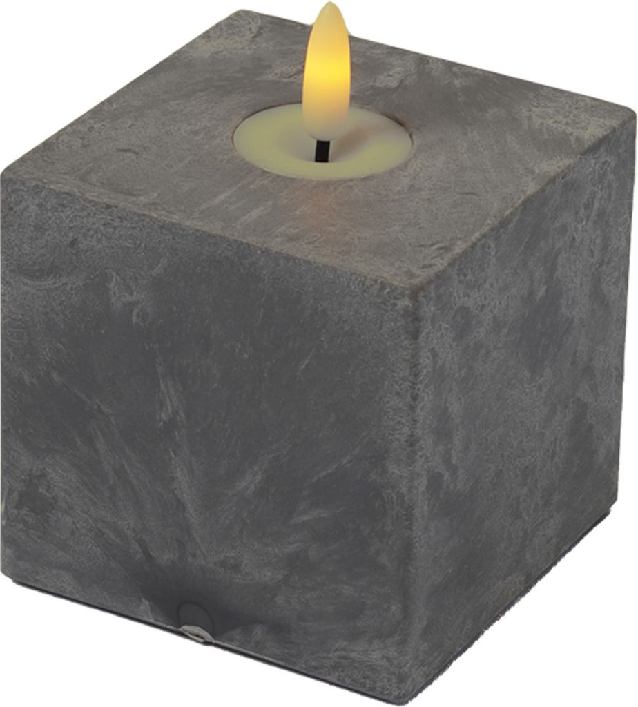 Marrakesch Industrial Deko LED Kerze Stumpenkerze in Zement Design Quadratisch 11cm | Outdoor Flackernde Led Kerzen Batteriebetrieben mit Timerfunk...