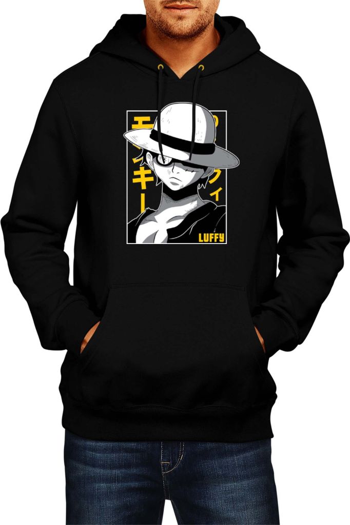 Herren Kapuzenpullover Japan Anime Manga One Manga Piece Anime Luffy 01 Strawhat, Man M / Schwarz