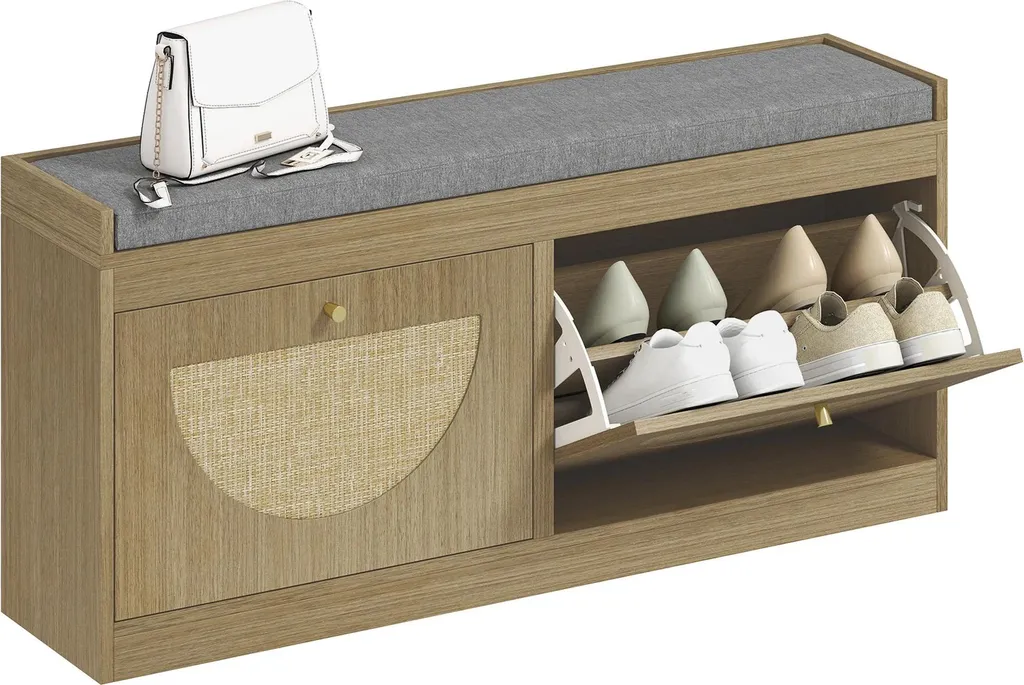 Banc de rangement chaussures 8 paires avec tablette réglable et bois