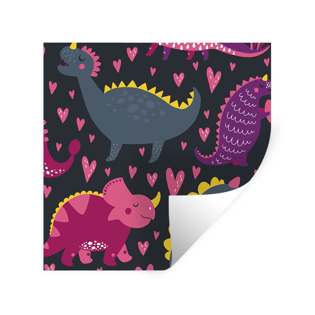 MuchoWow Wandtattoo Wandsticker Wandaufkleber Dinosaurier - Kind - Muster - Rosa - Mädchen 80x80 cm Selbstklebend und Repositionierbar - Wierder...