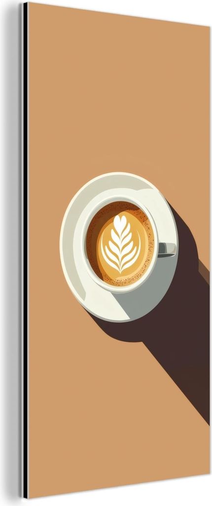 MuchoWow Wanddekoration Metall Metallbild Wandkunst 20x40 cm Cappuccino - Tasse - Untertasse - Minimalistisch MuchoWow Aluminium Gemälde - Alumini...