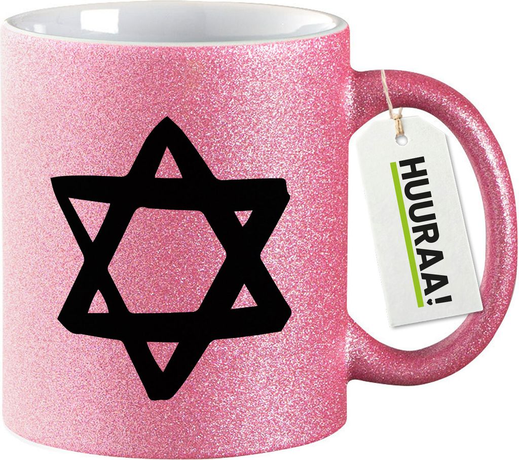 Huuraa Glitzertasse Davidstern Judentum 330ml Pink Keramik Kaffeebecher Geschenkidee