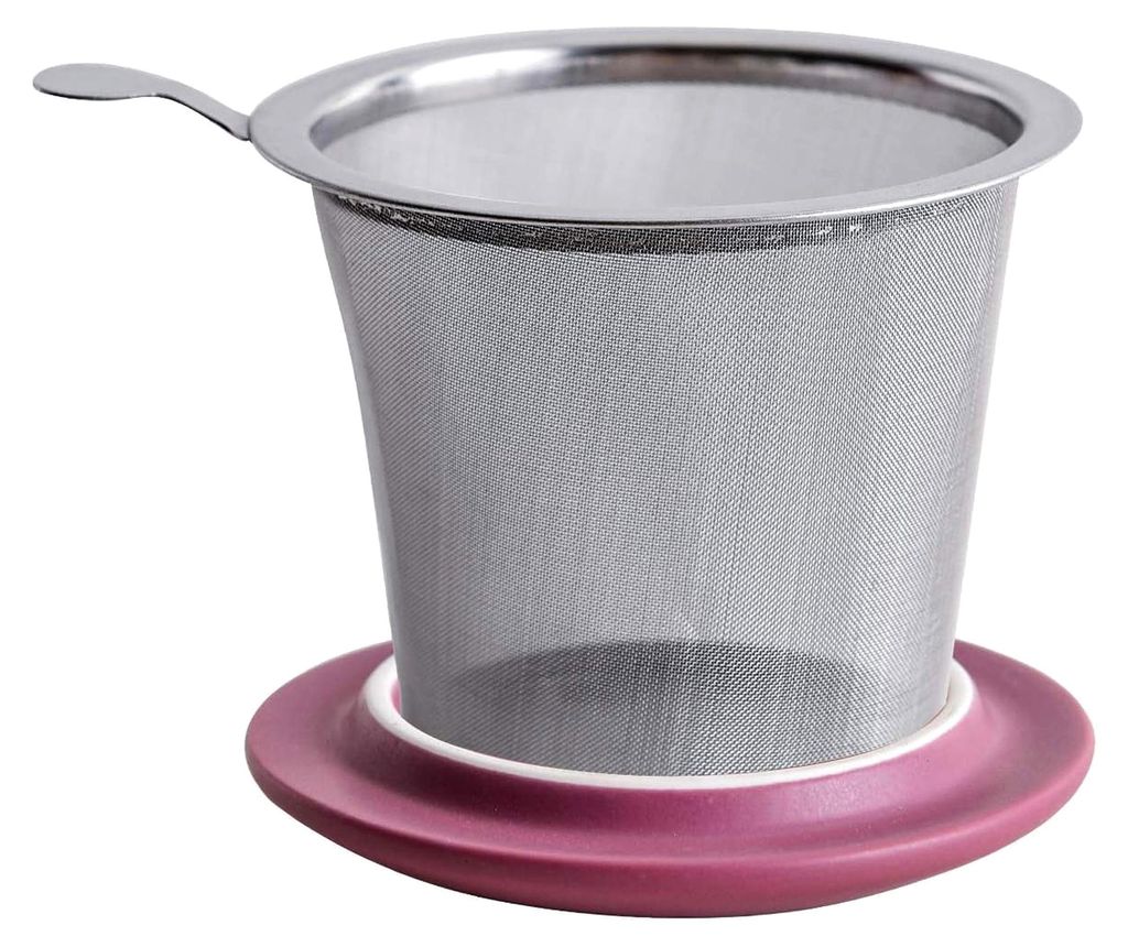 Keramische Teetasse mit Teesieb und Deckel, Mattviolett, 360 ml, Becher mit Deckel für das Ziehen, Edelstahl-Teesieb für losen Tee, Heimbüro, Ge...