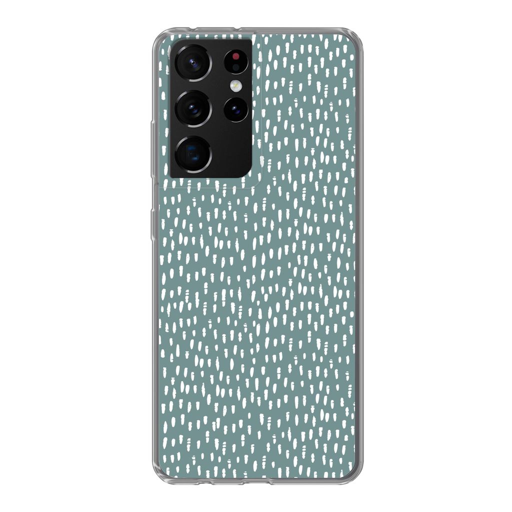 MuchoWow Handyhülle Schutzhülle Hülle für Samsung Galaxy S21 Ultra Polka dots - Weiß - Grün Silikon Softcase Handy Hülle - Mobiltelefon