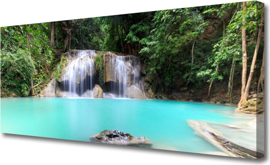 Tulup Leinwand-Bilder 125x50 Wandbild Canvas Kunstdruck Wasserfall See Natur