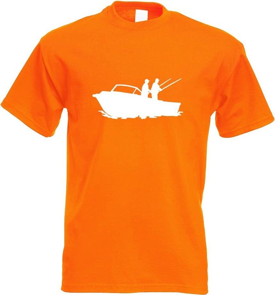 Kiwistar - T-Shirt - orange - Fischerboot - Angler Motiv Bedruckt Funshirt Design Print - mit Motiv Bedruckt - Funshirt Design - Sport - Freizeit -...