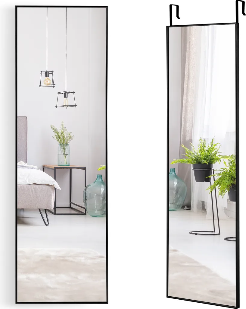 Miroir de porte suspendu 37x120 cm cadre noir fin pour chambre adulte