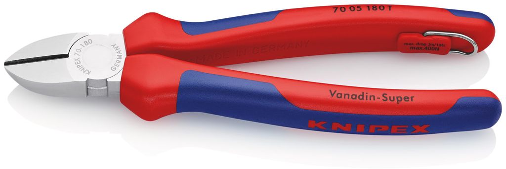 KNIPEX 70 05 180 T Seitenschneider mit Mehrkomponenten-Hüllen, mit integrierter Befestigungsöse zum Anbringen einer Absturzsicherung verchromt 18...