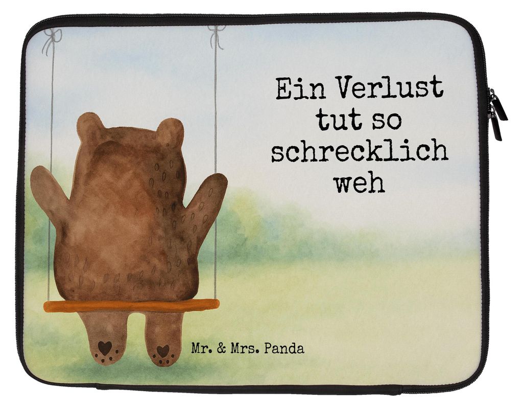 Mr. & Mrs. Panda Laptop Hülle Bär Schaukel Design 20 x 28 cm - Weiß - Geschenk, Teddy, Laptophülle, Tasche, Notebook, Case, Laptoptasche