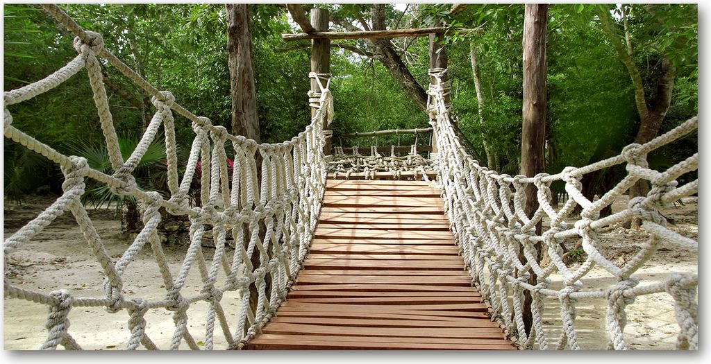 Tulup Glas-Bild -140x70- Wandkunst Dekorative Wand für Küche & Wohnzimmer - Landschaften - Seilbrücke - Braun