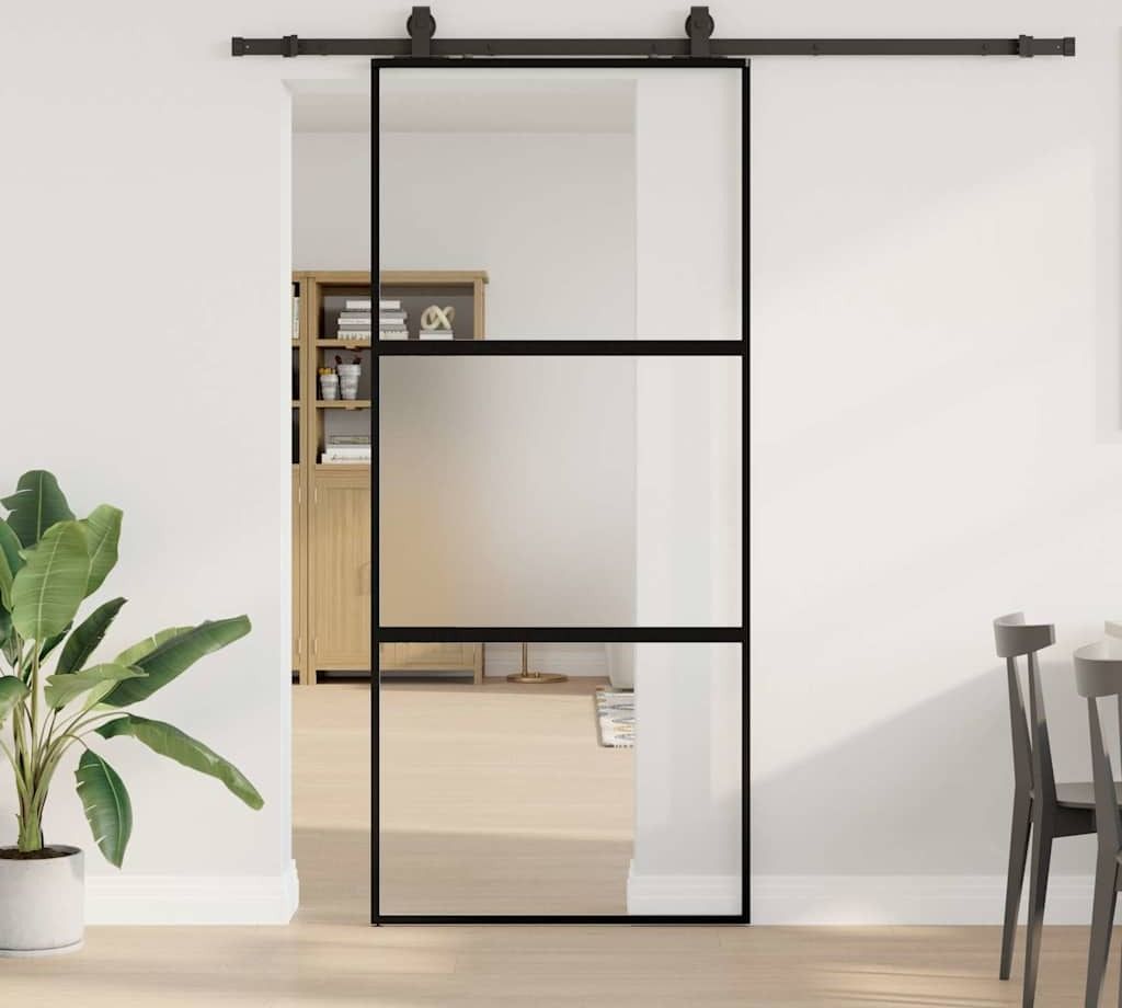 2025 Moderne Schiebetür mit Beschlag Schwarz 90x205 cm Hartglas - Zimmertüren ,Design 3047035 2parcel
