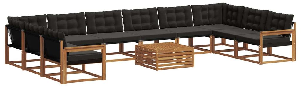 vidaXL Outdoor-Sofagarnitur mit Kissen 11 pcs Natürlich und Schwarz