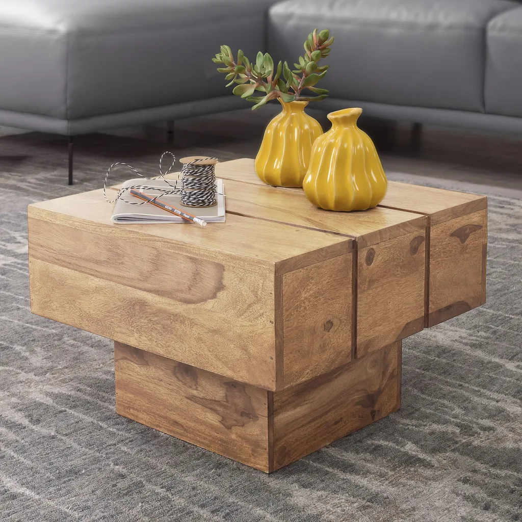 FineBuy Tavolino in Legno Massiccio 44x44x30 cm Cubo Stile Country