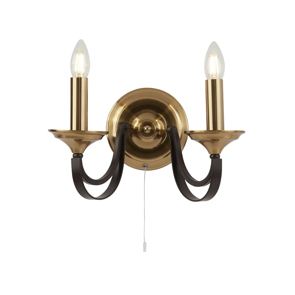 Applique Belfry à 2 flammes bronze foncé et marron pour salon chic