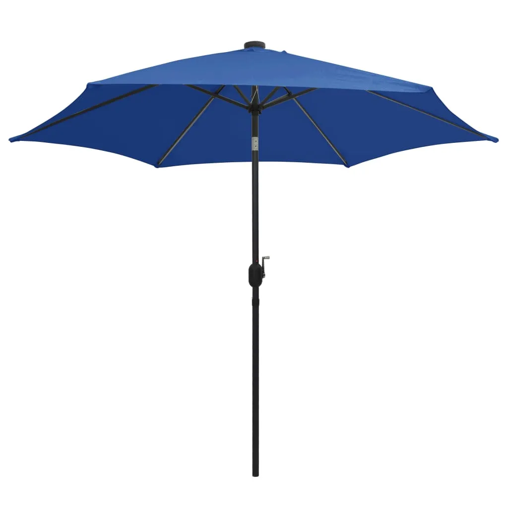 Parasol bleu azur 300 cm idéal pour terrasse et soirées LED jardin
