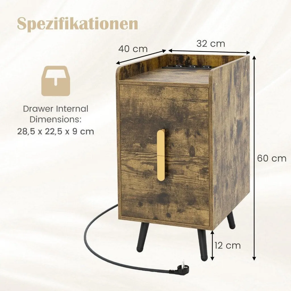 Table de chevet 2 tiroirs avec station de charge USB intégrée 60cm - 3