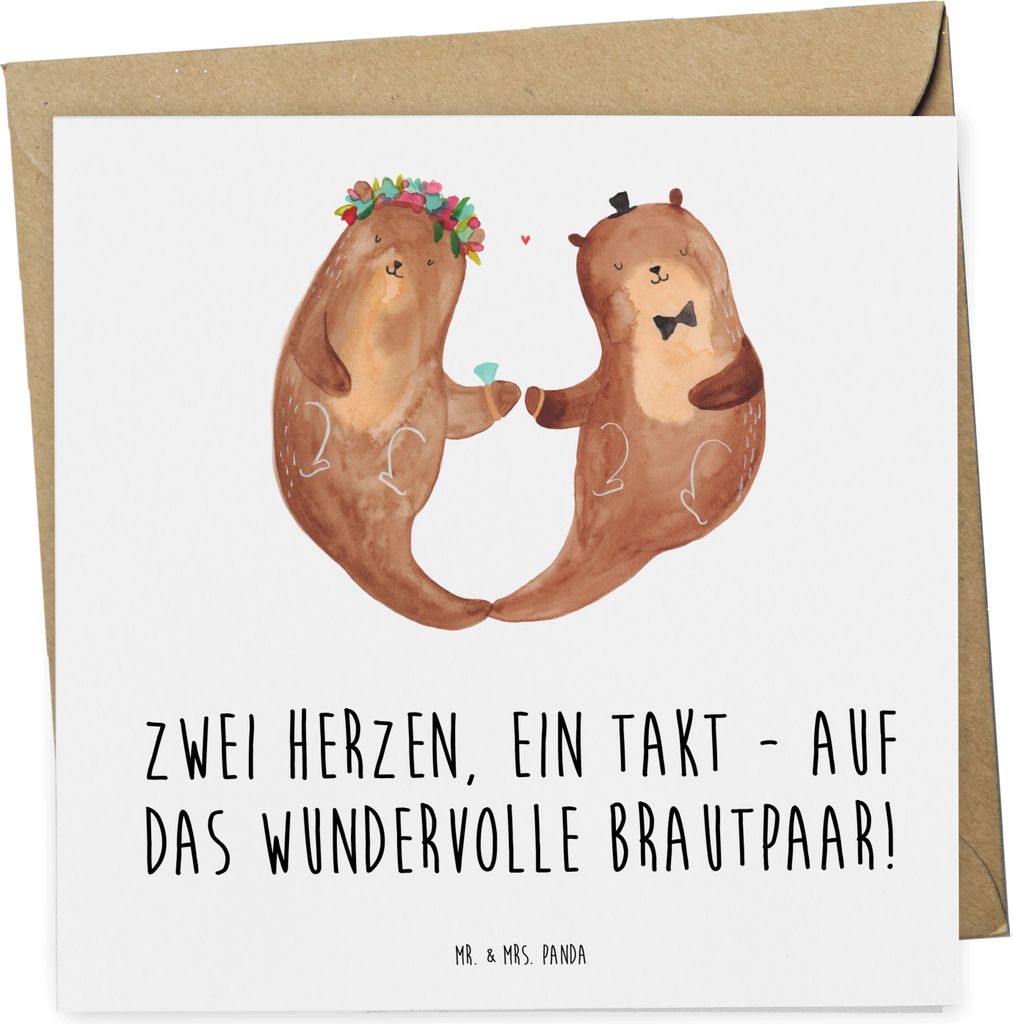 Mr. & Mrs. Panda Klappkarte Brautpaar Herzen - Weiß - Geschenk, faltkarte, Heirat, Eheleute, doppelkarte, Grußkarte, Glückwunschkarte, Geschenke...