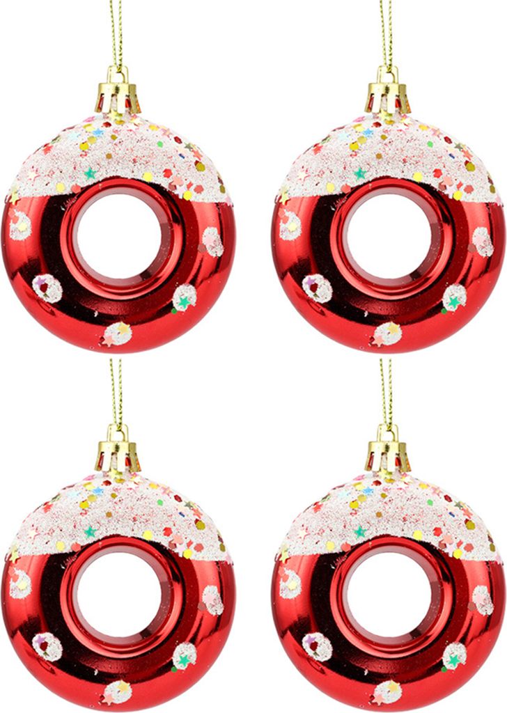 4 Stück Weihnachtsdekorationen Donut-Anhänger Weihnachtsbaum hängende Ornamente Party Prop Supplies Anhänger Wohnkultur Rot