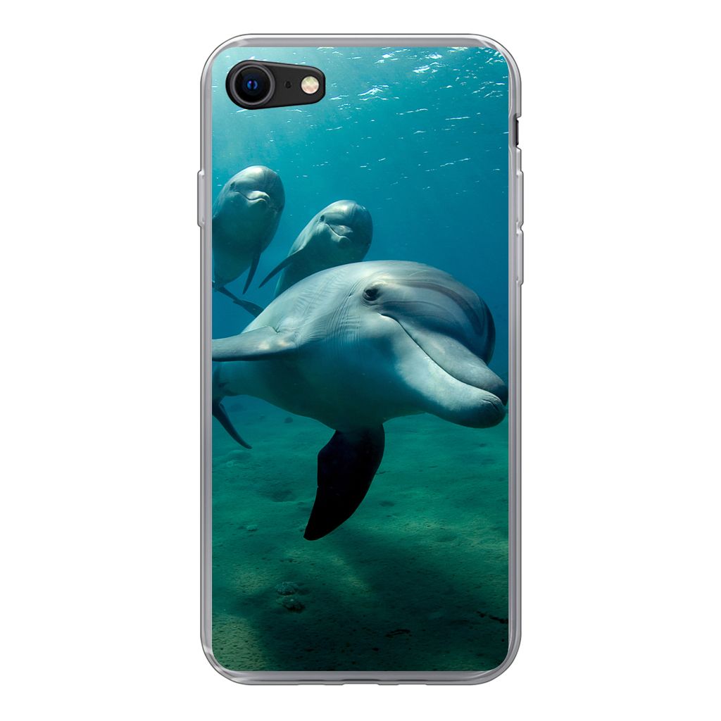 MuchoWow Handyhülle Schutzhülle Hülle für iPhone SE 2022 Wasser - Delphin - Blau Silikon Softcase Handy Hülle - Schutzhülle