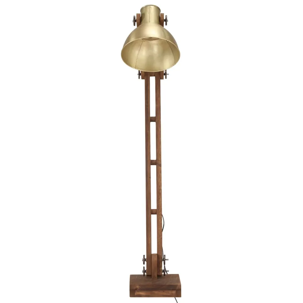 vidaXL Lampada da terra ottone mango legno massiccio E27 - 2