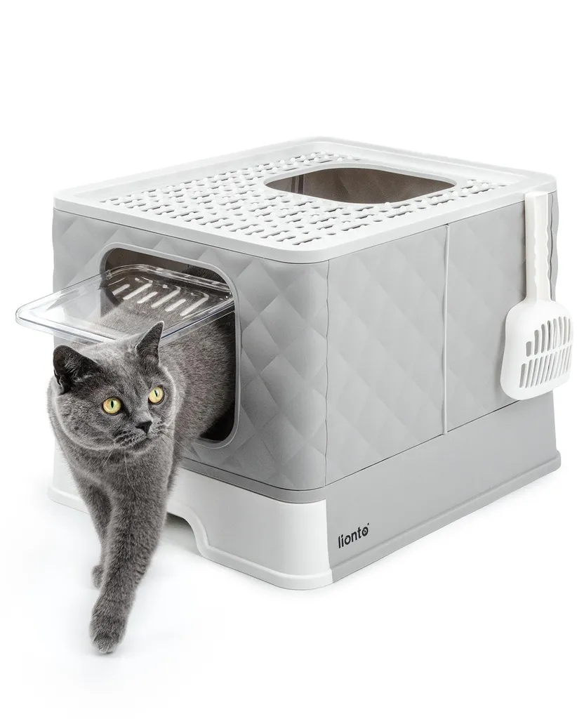 Maison de toilette pour chat lionto grise avec tiroir et anti-fuite