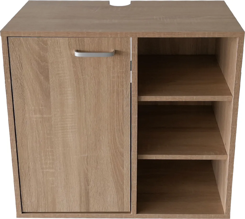 Meuble de salle de bain marron avec vasque céramique style scandinave