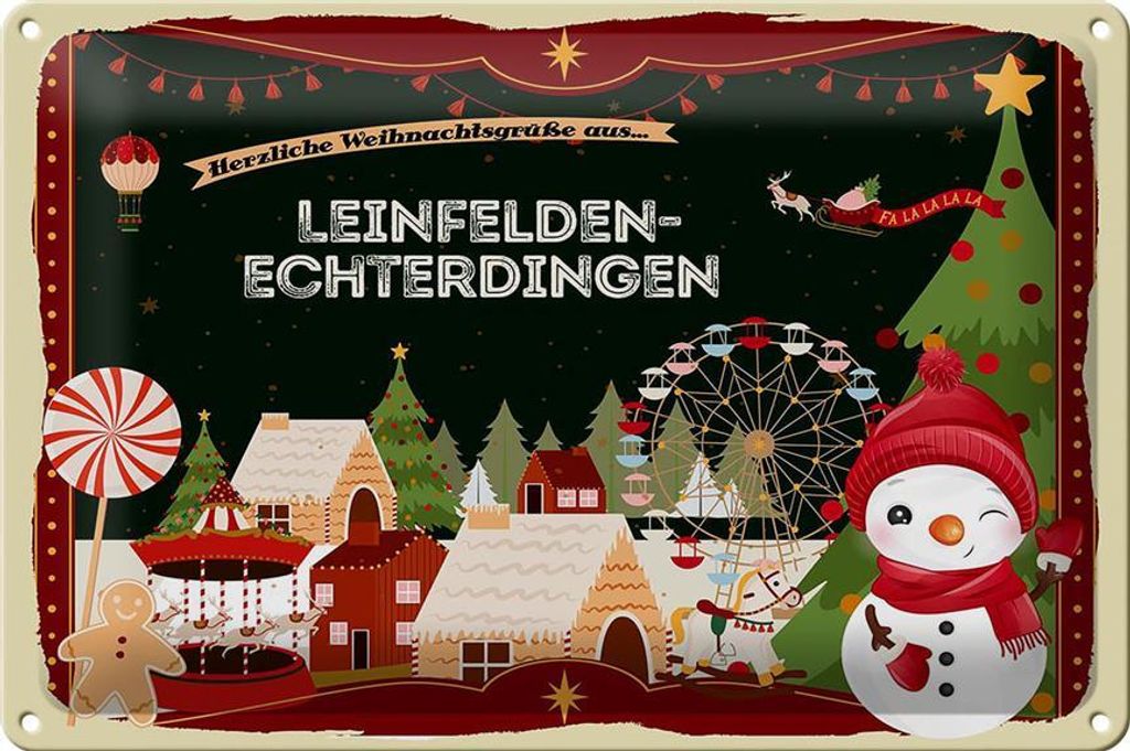 Blechschild Weihnachten Grüße LEINEFELDEN-ECHTERDINGEN 30x20cm